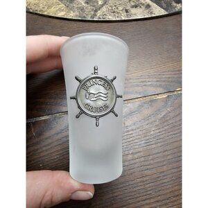 PRINCESS CRUISES Souvenir Shot Glass 3-1/2" 2oz Frosted w/ Metal emblem Vintage